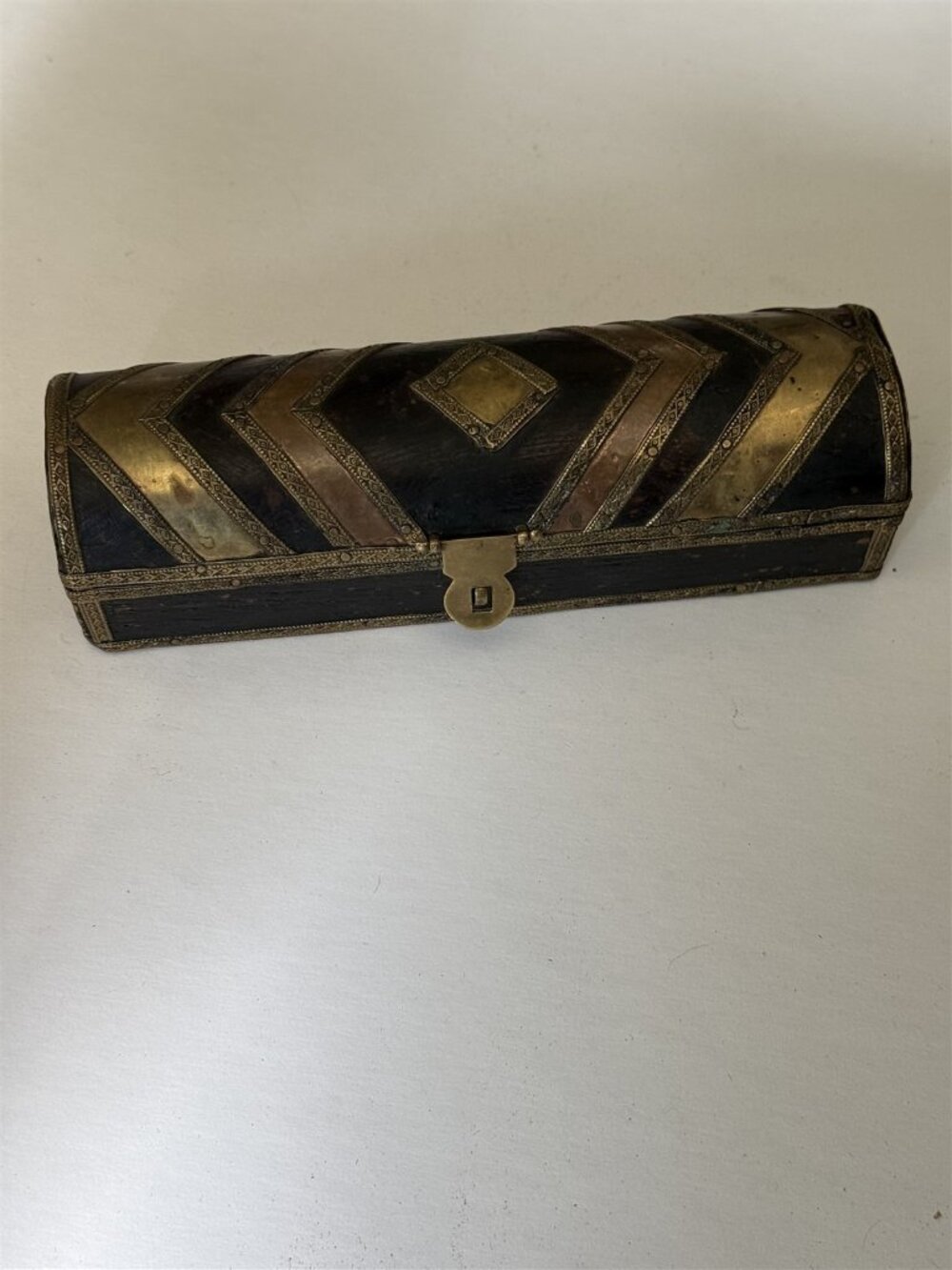 Vintage Wood Trinket Box Brass Trim and Details Made in India Rustic Asian